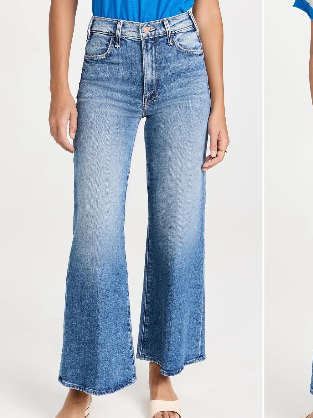 MOTHER Cropped Flare Jeans in Light and Medium Blue Wash